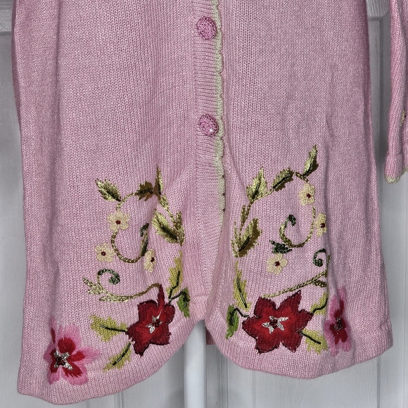 Storybook Knits Pink Floral Embroidered Cardigan - Picture 4 of 16